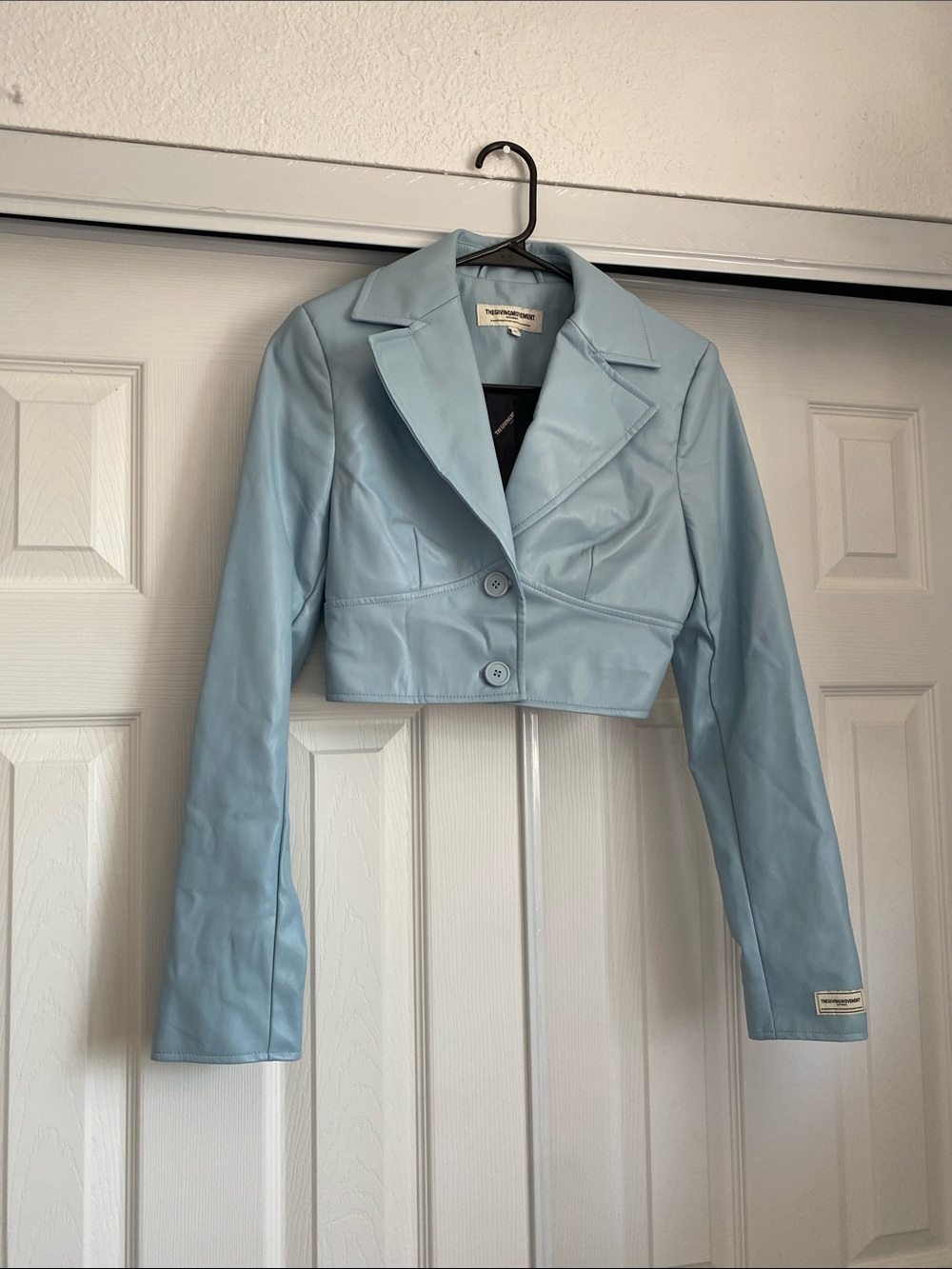 🩵 Thegivingmovement Light Blue Crop Jacket Button Closure Size XS